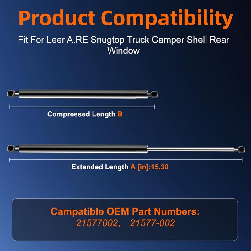 Euplokeer Qty (2) 21577-002 21577002 15.3in 15in Gas Shock Sturt Spring Lift Support for Leer A.RE Snugtop Truck Camper Shell Rear Window Topper Door Cap Canopy Replacement Parts Accessories - Image 2